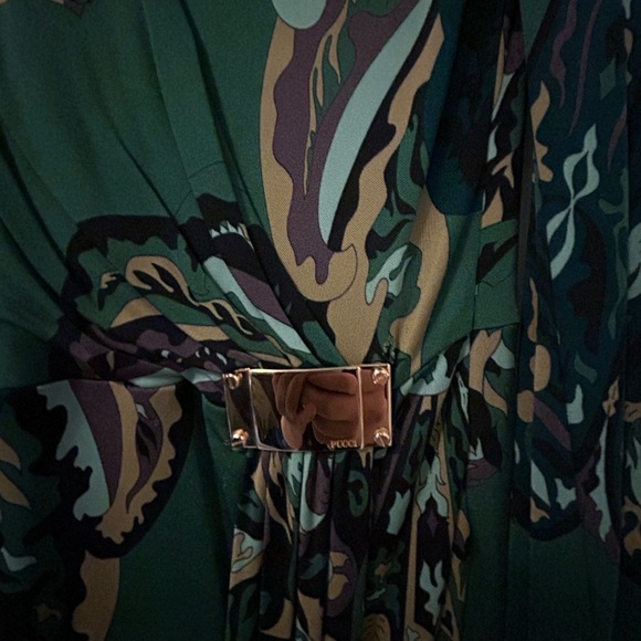 Beautiful Emilio Pucci green dress with beige and black abstract leaf pattern - Picture 2 of 12